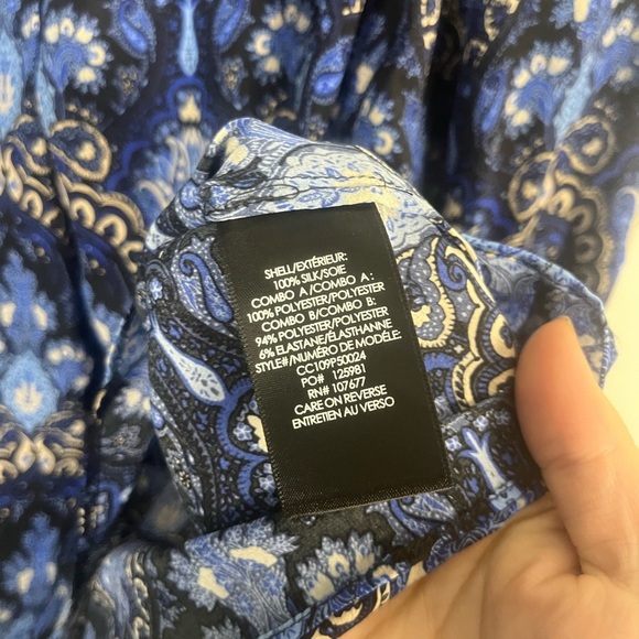 Alice + Oliva Shelia 100% Silk Blouson sleeve blouse blue black size XS - Picture 4 of 7